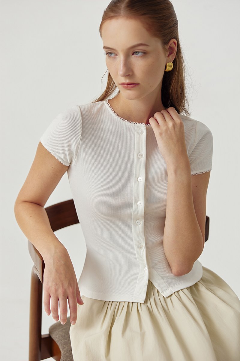 *BACKORDER* JAMEY LACE TRIM RIBBED KNIT TOP