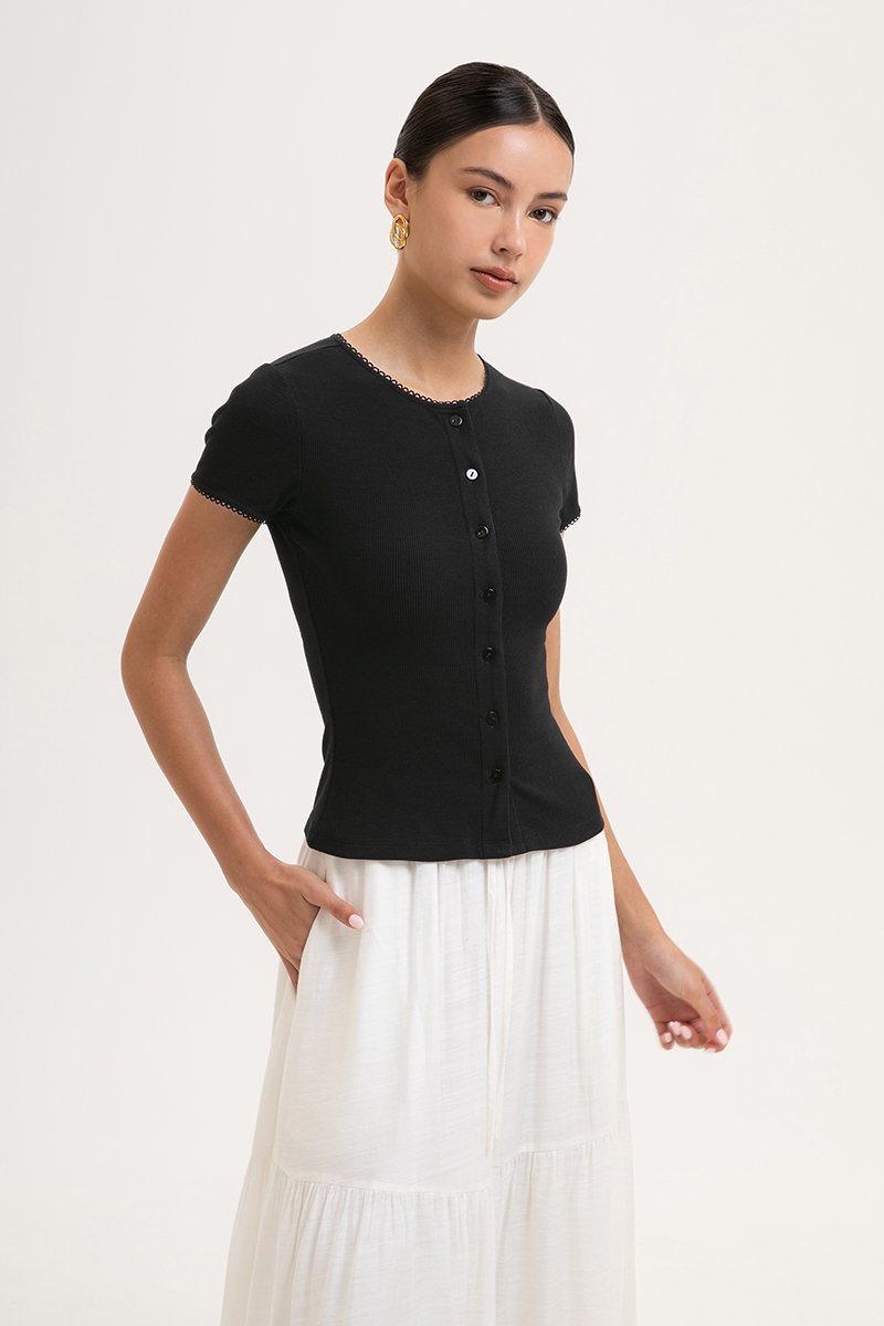 JAMEY LACE TRIM RIBBED KNIT TOP