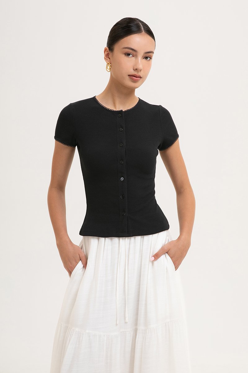 JAMEY LACE TRIM RIBBED KNIT TOP
