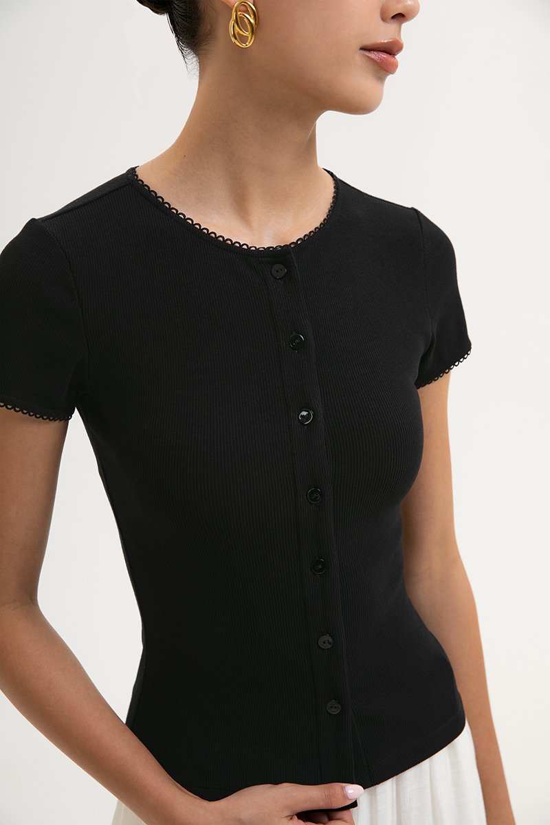 JAMEY LACE TRIM RIBBED KNIT TOP