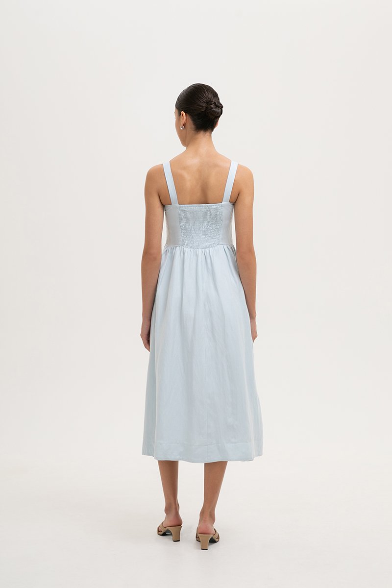 DARYA RUCHED DROP WAIST LINEN DRESS