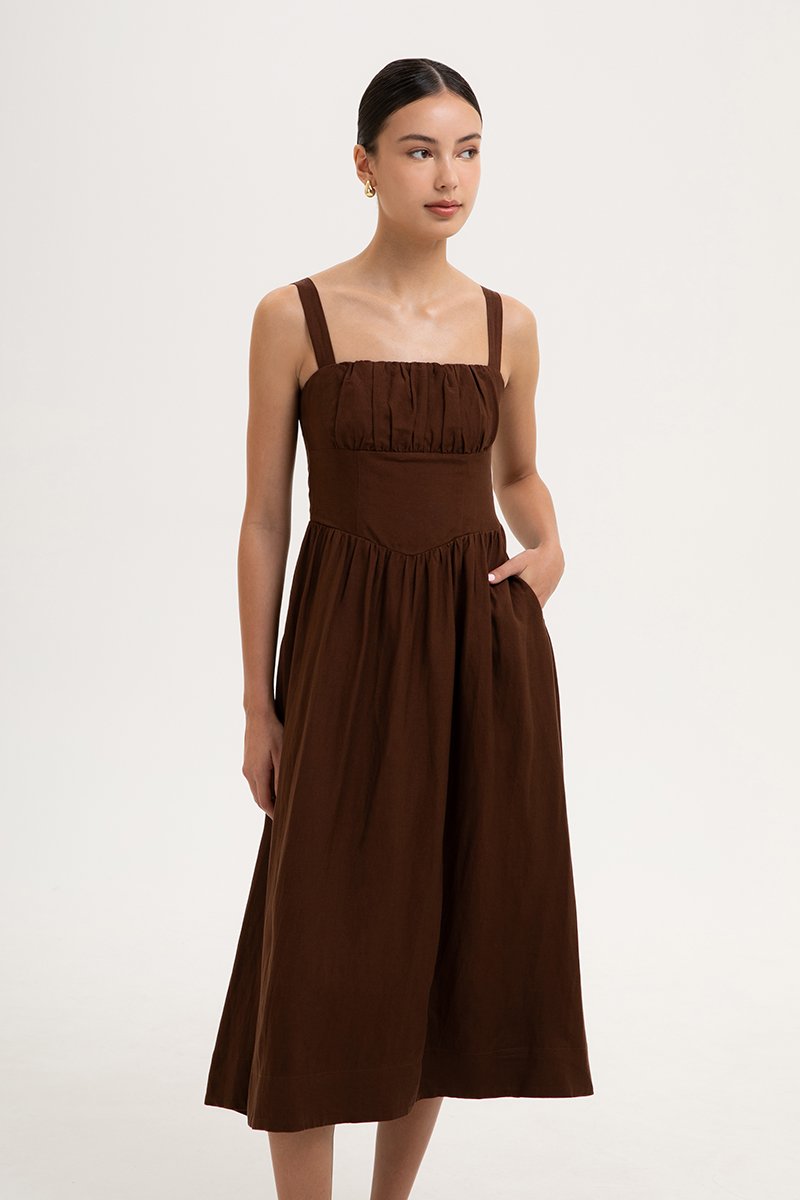 DARYA RUCHED DROP WAIST LINEN DRESS