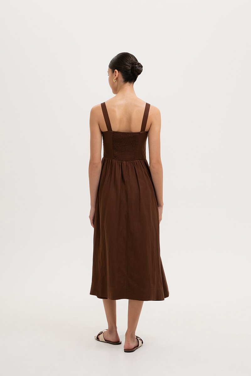 DARYA RUCHED DROP WAIST LINEN DRESS