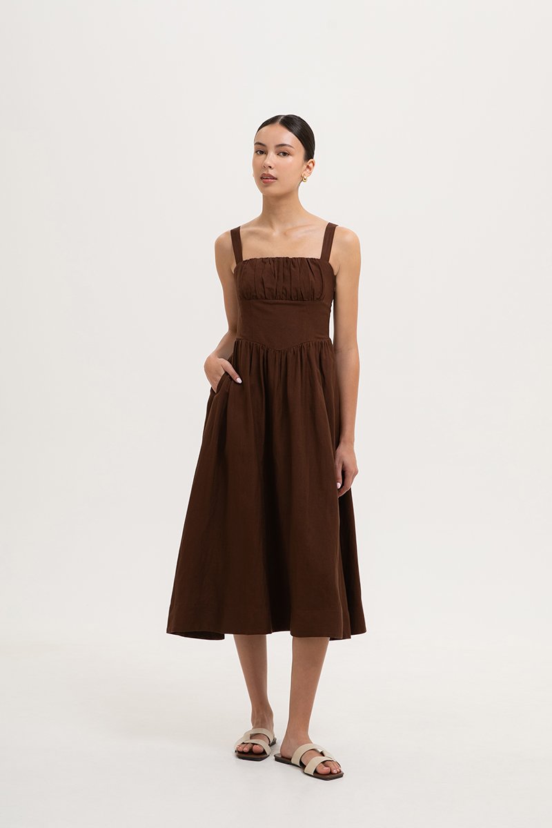 DARYA RUCHED DROP WAIST LINEN DRESS