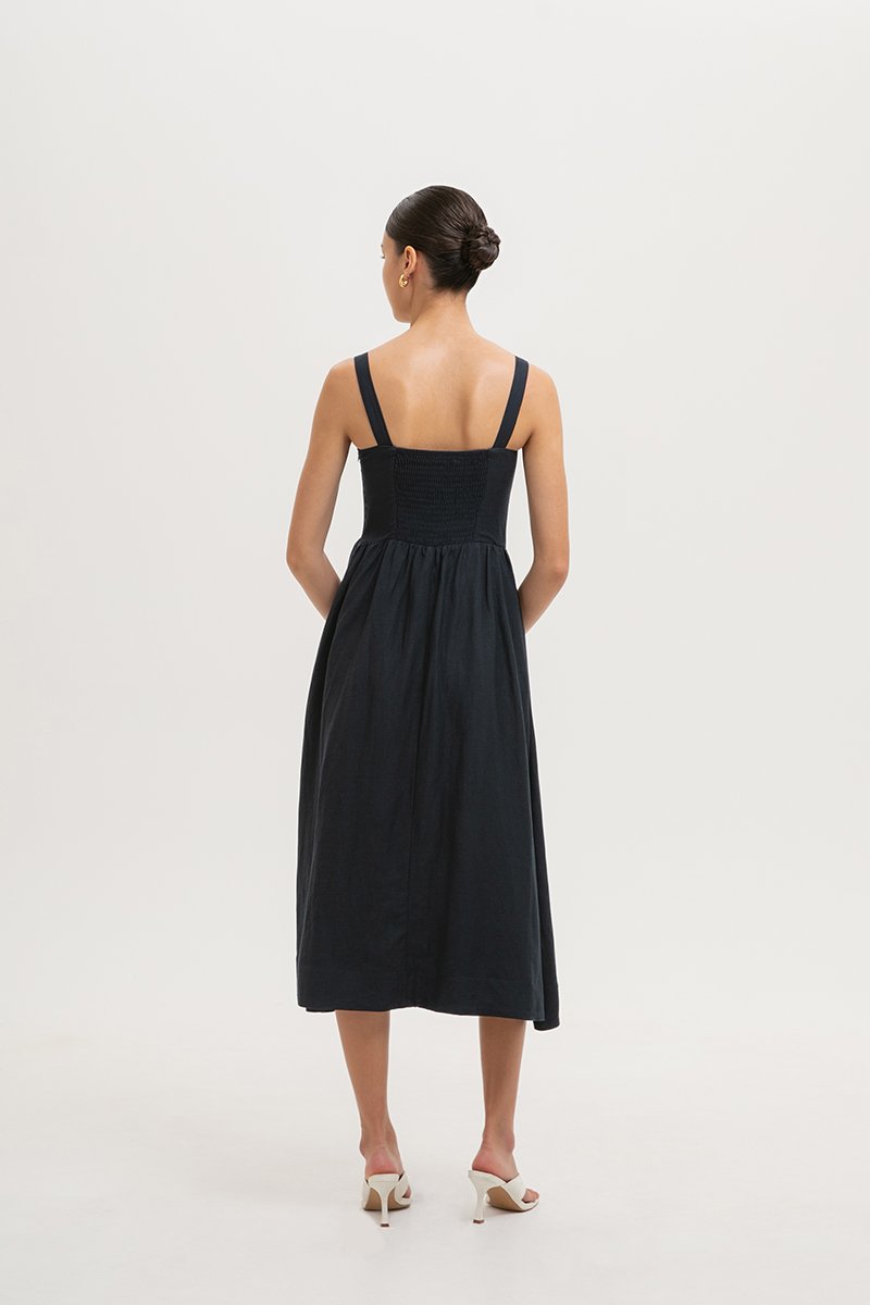 DARYA RUCHED DROP WAIST LINEN DRESS