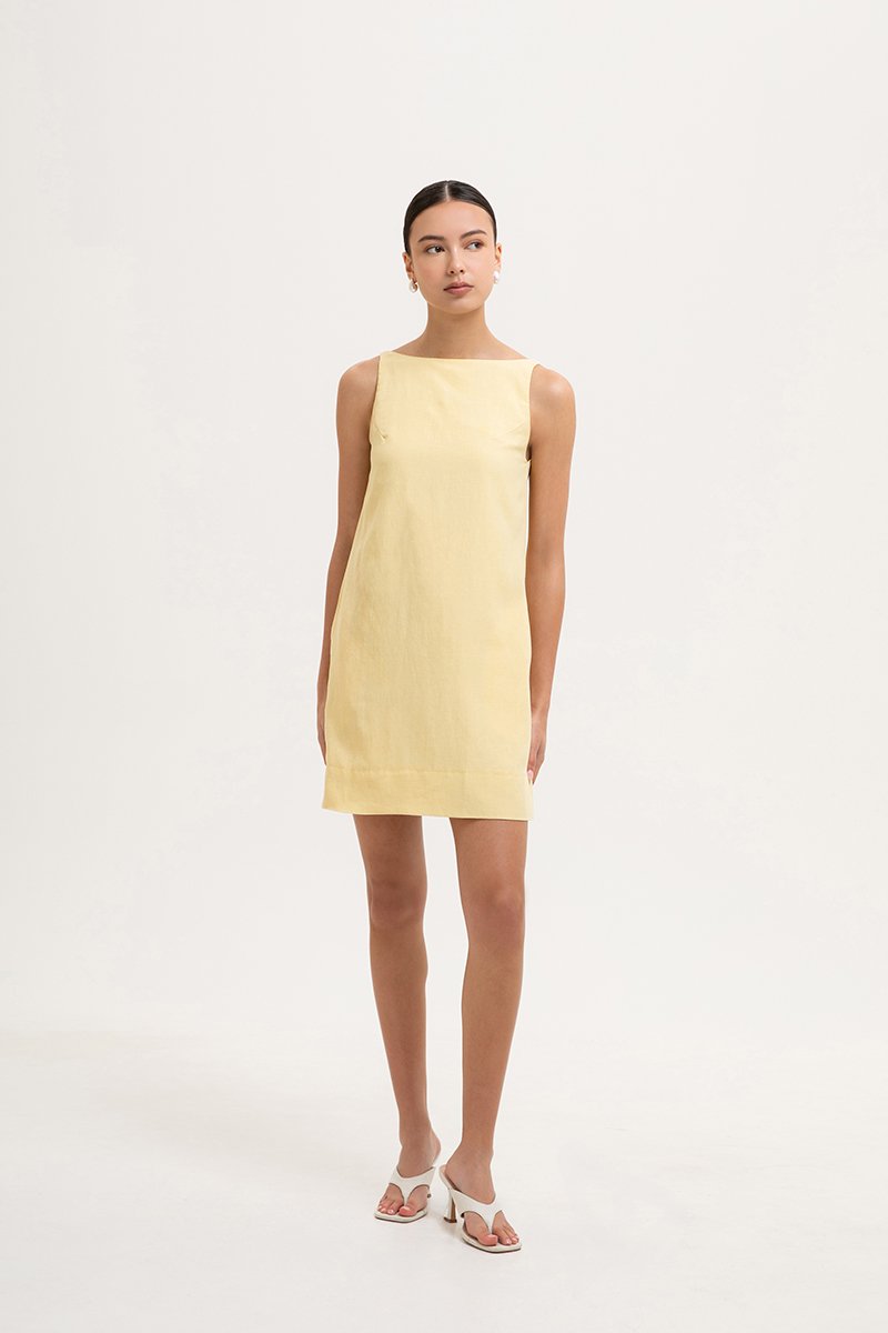 DARLIA LOW BACK SHEATH LINEN DRESS