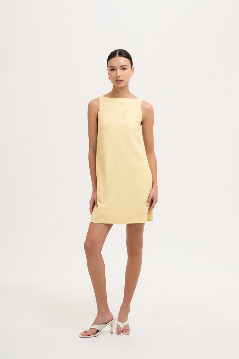 DARLIA LOW BACK SHEATH LINEN DRESS