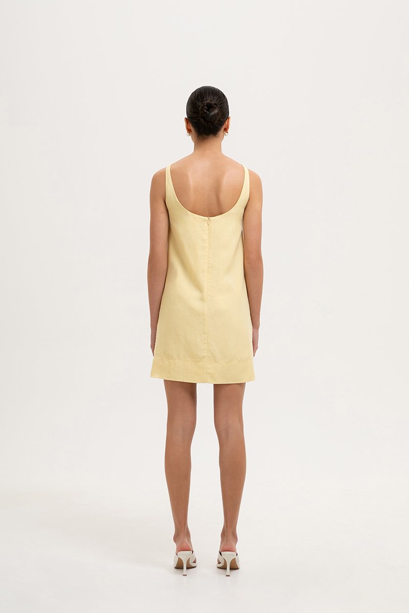 DARLIA LOW BACK SHEATH LINEN DRESS