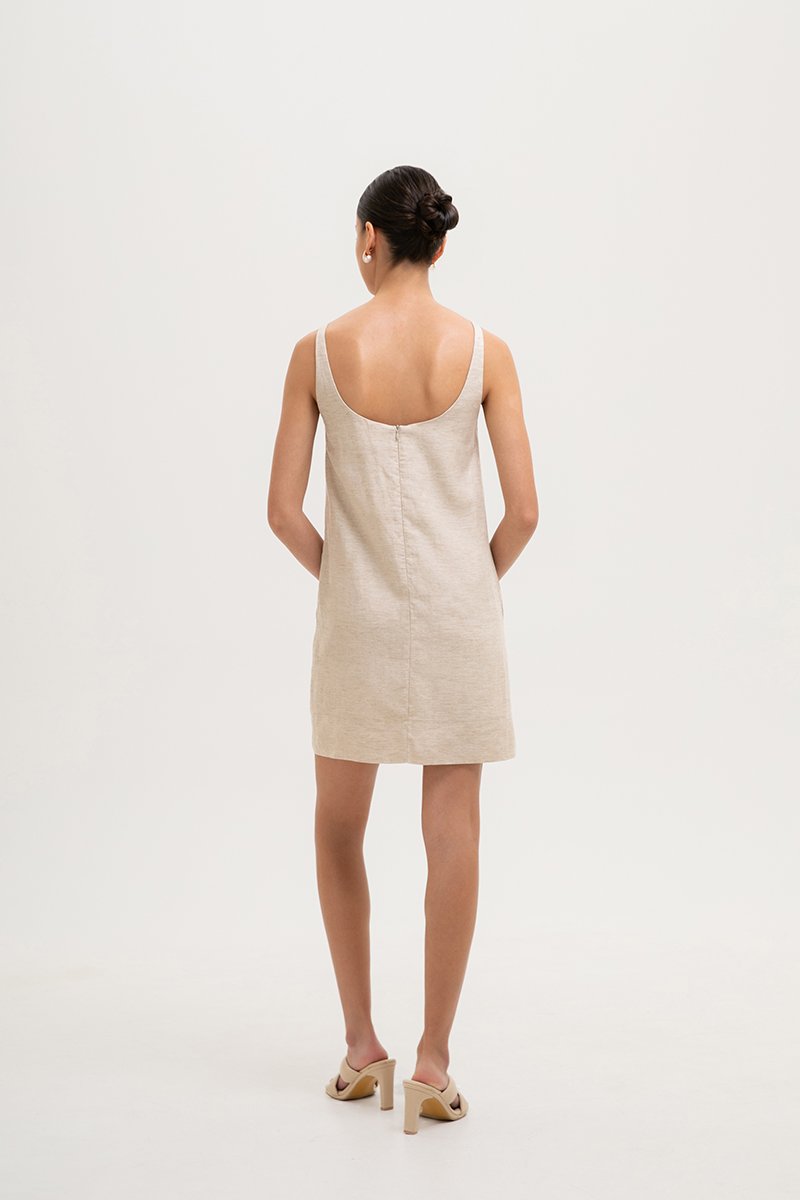 DARLIA LOW BACK SHEATH LINEN DRESS