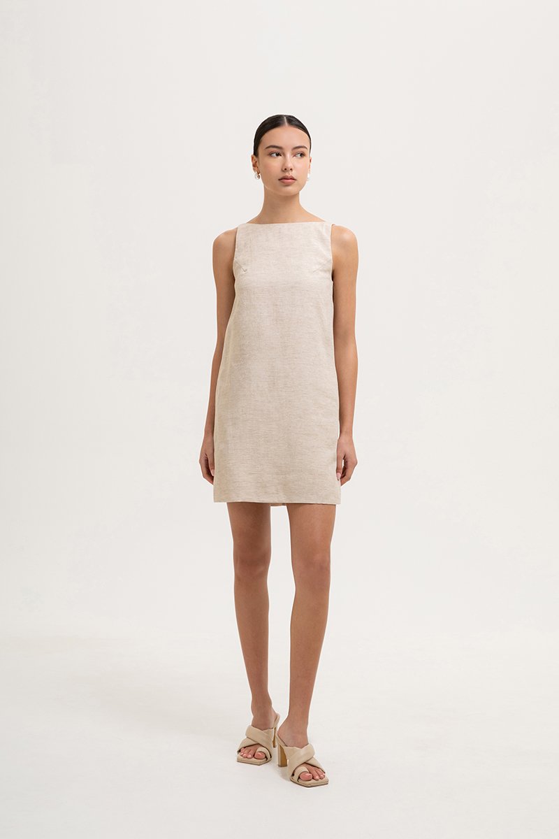 DARLIA LOW BACK SHEATH LINEN DRESS