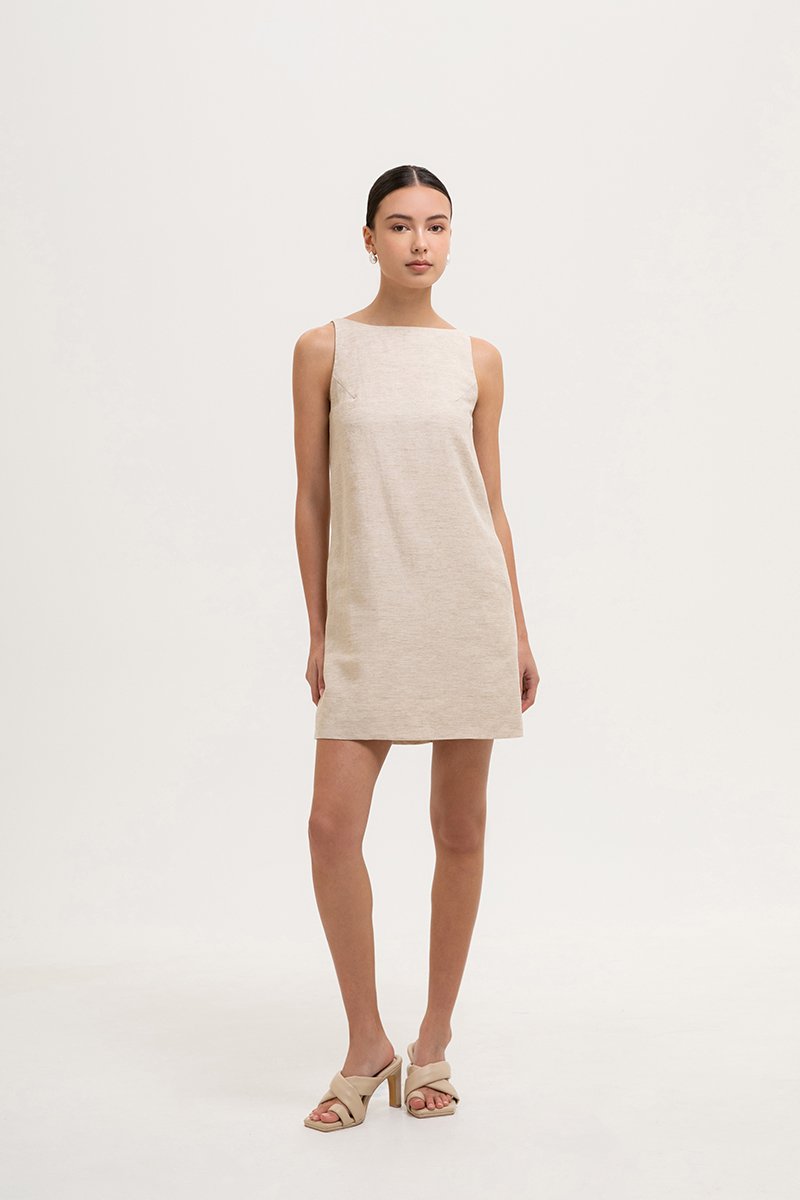 DARLIA LOW BACK SHEATH LINEN DRESS