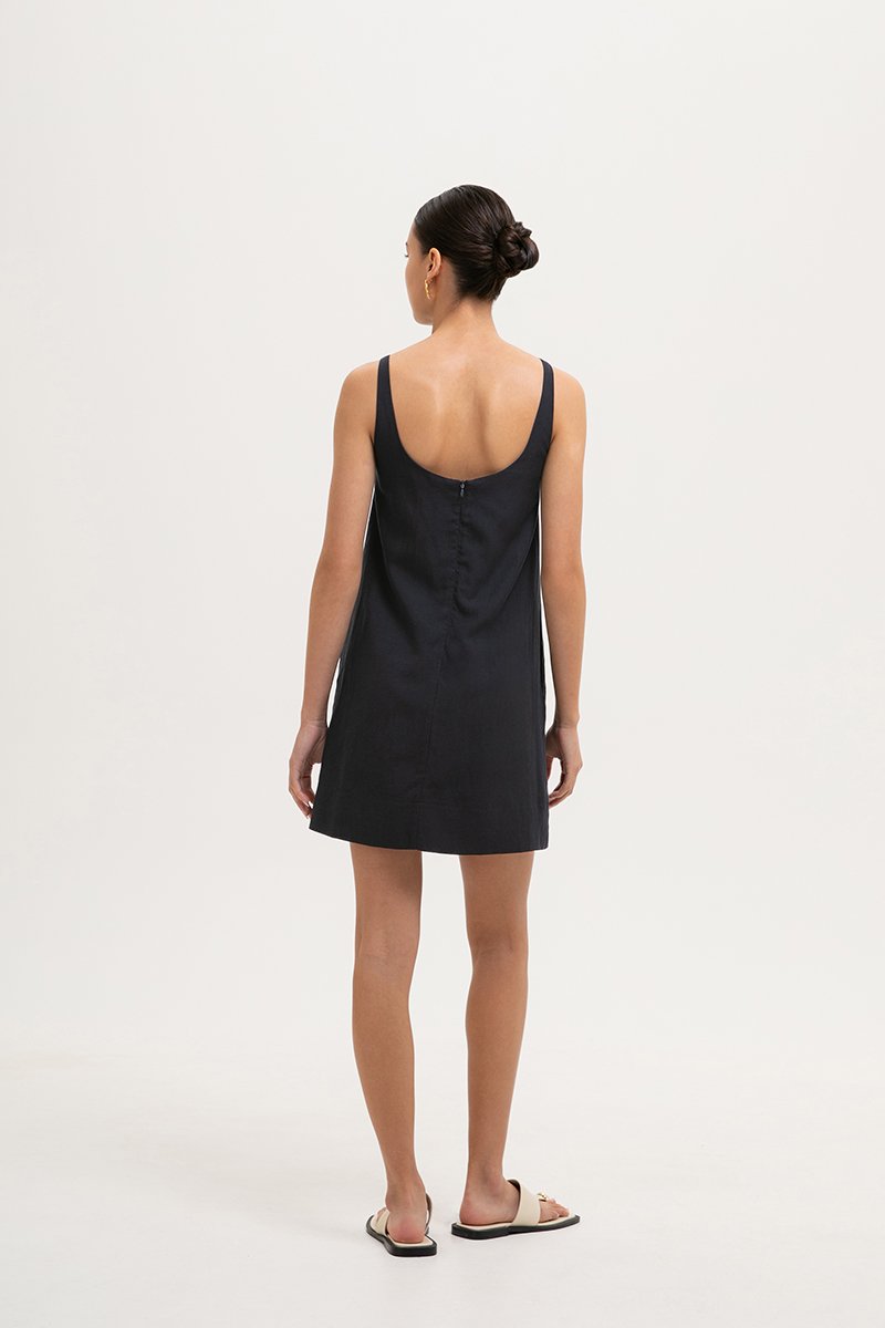 DARLIA LOW BACK SHEATH LINEN DRESS