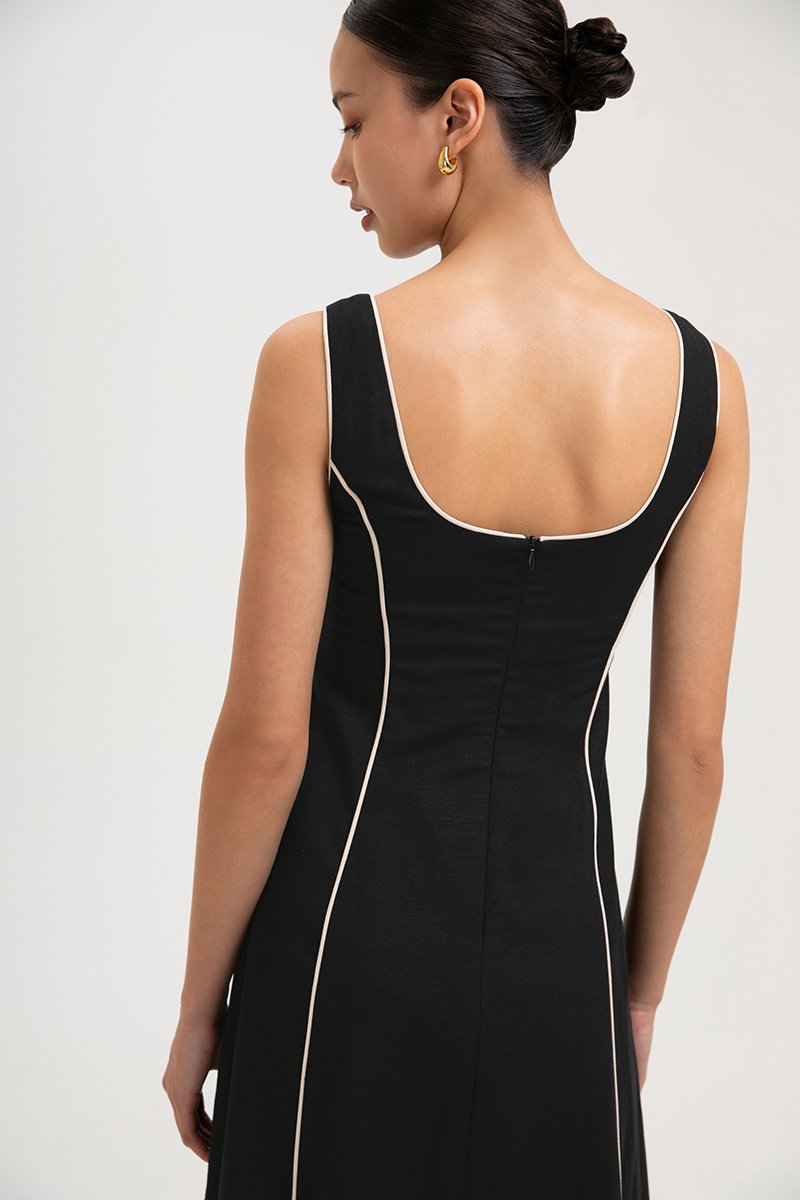 GWENDELYN CONTRAST TRIM MIDI LINEN DRESS