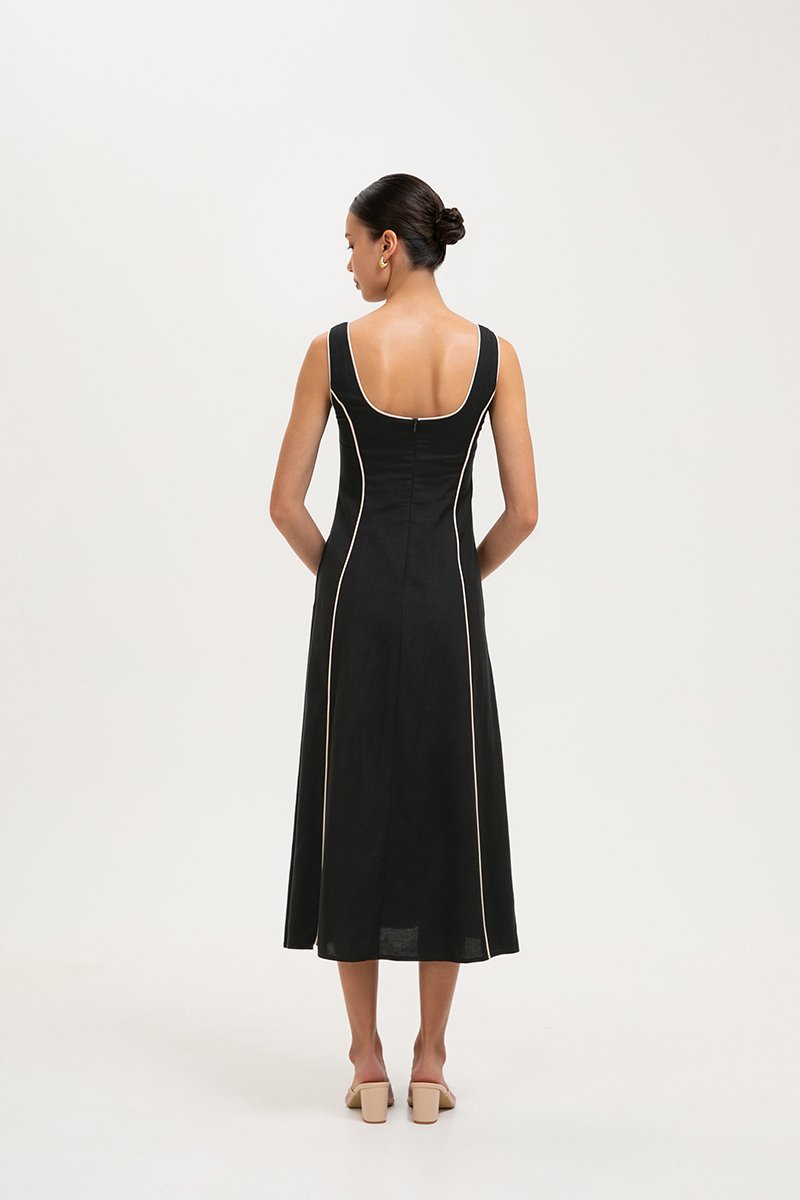 GWENDELYN CONTRAST TRIM MIDI LINEN DRESS
