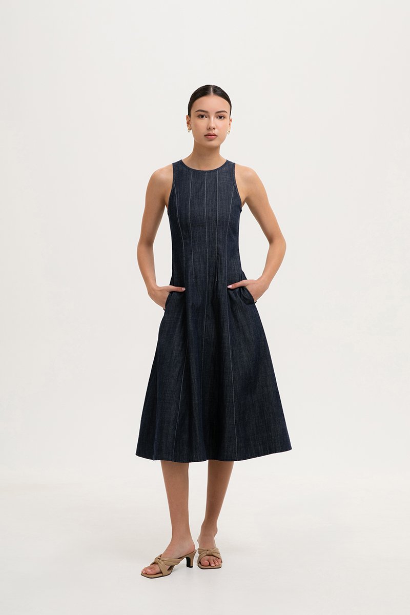 *BACKORDER* VARRA PANELLED DENIM DRESS