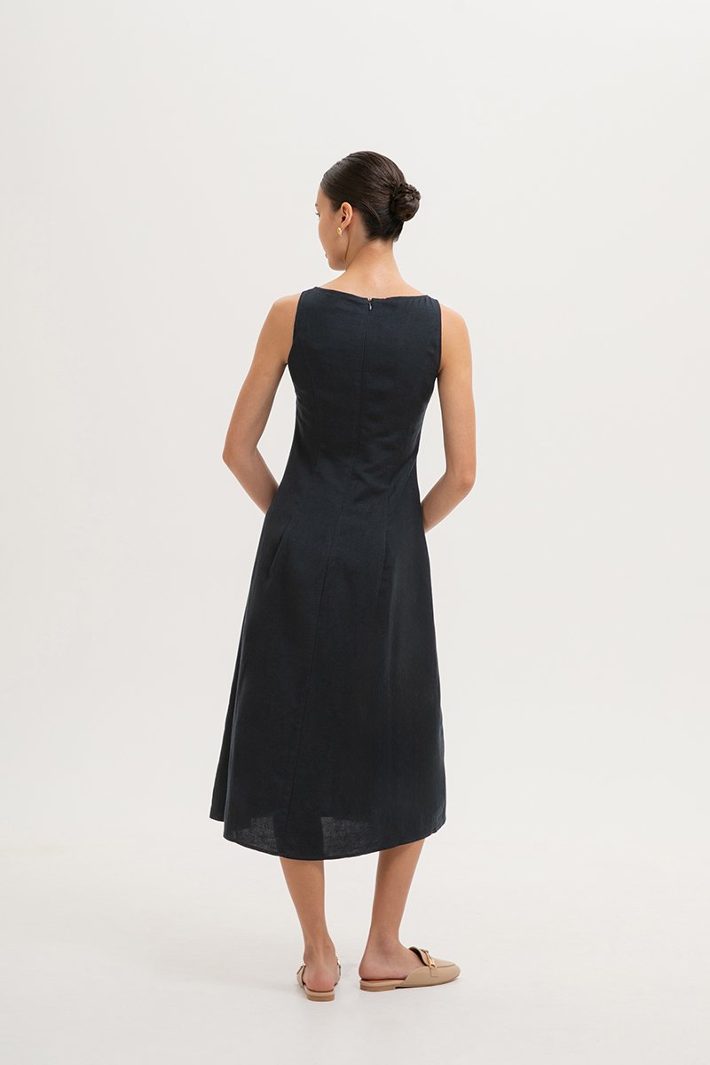 CLAUDINE BUTTON DOWN LINEN MIDI DRESS