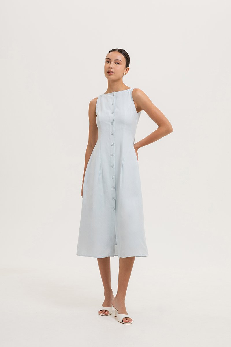 CLAUDINE BUTTON DOWN LINEN MIDI DRESS