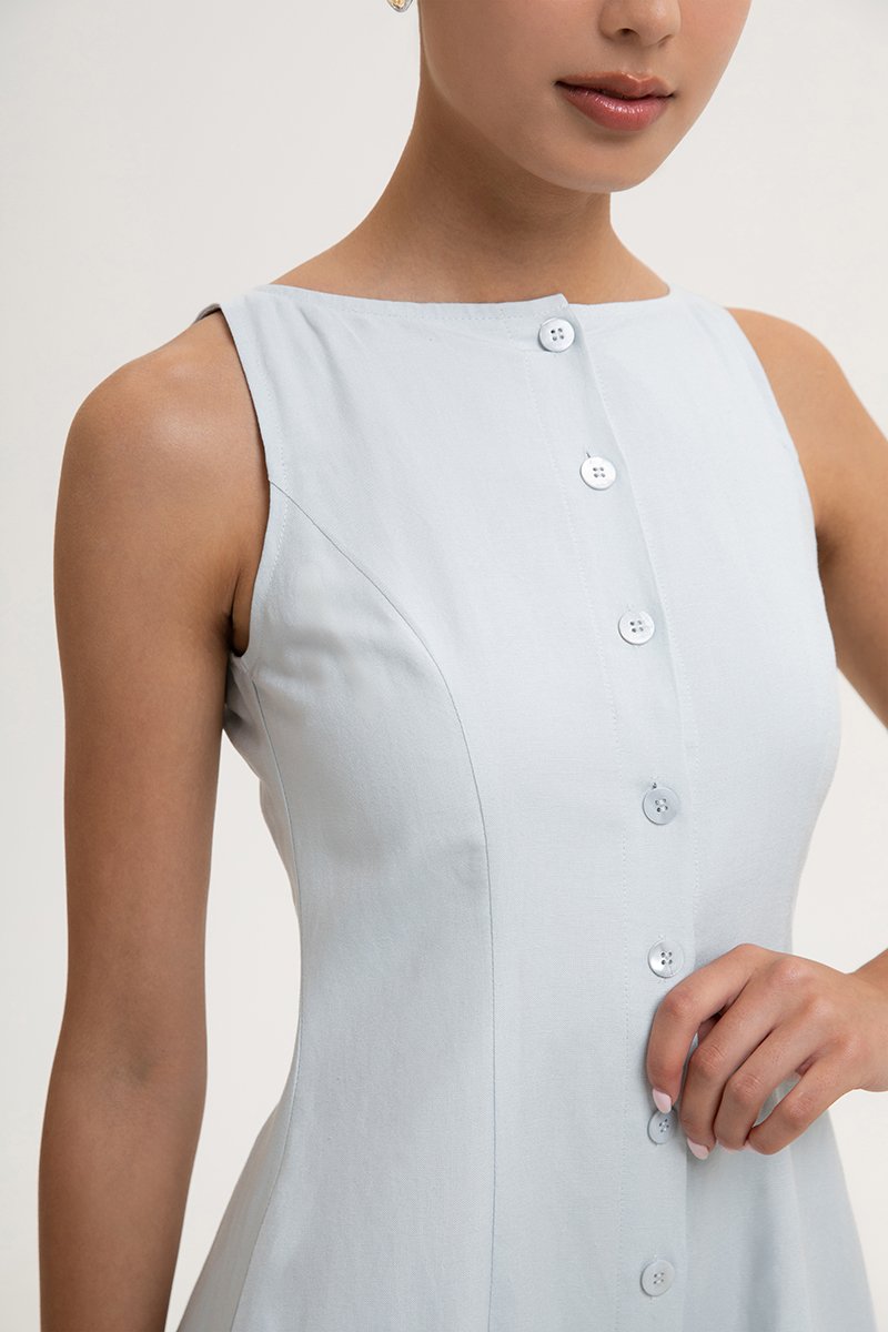 CLAUDINE BUTTON DOWN LINEN MIDI DRESS