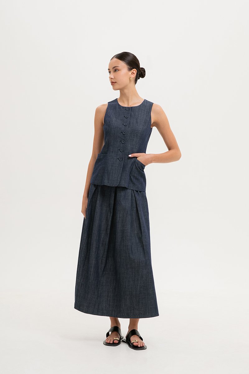 CASSANDRA LONG VEST DENIM TOP