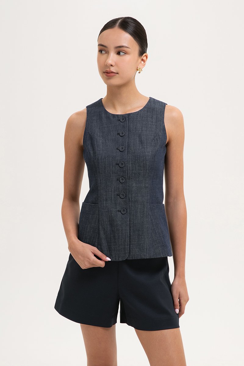 CASSANDRA LONG VEST DENIM TOP
