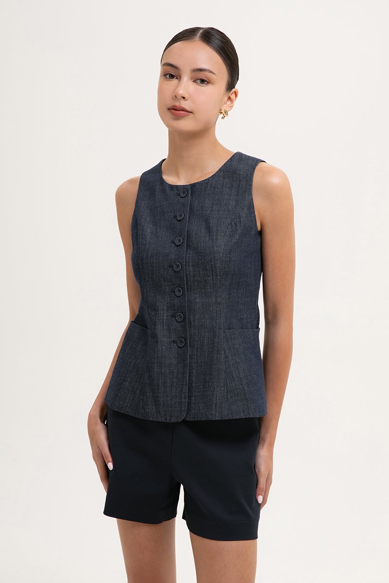 CASSANDRA LONG VEST DENIM TOP