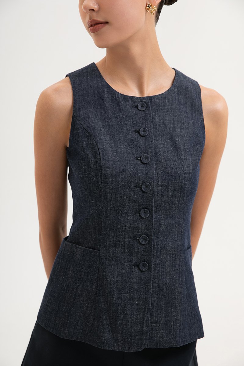CASSANDRA LONG VEST DENIM TOP