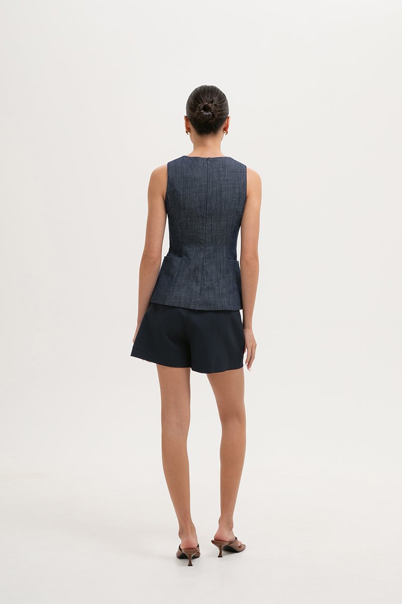 CASSANDRA LONG VEST DENIM TOP