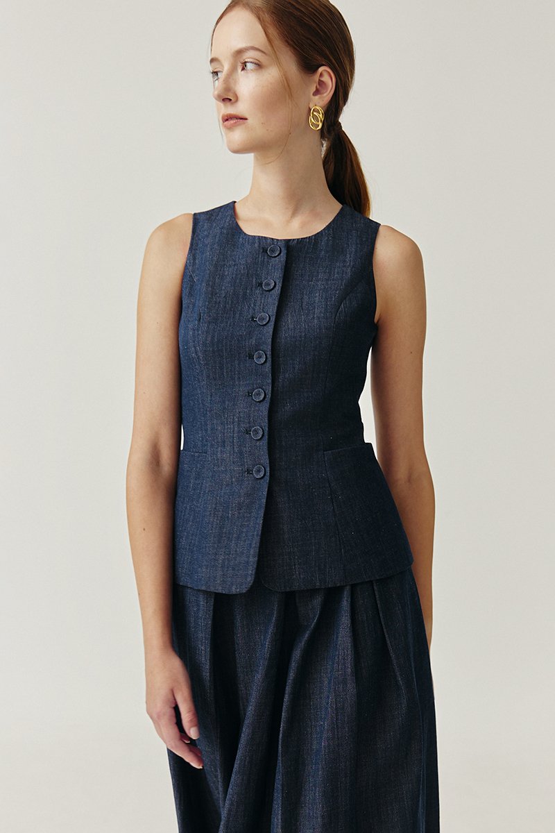 CASSANDRA LONG VEST DENIM TOP