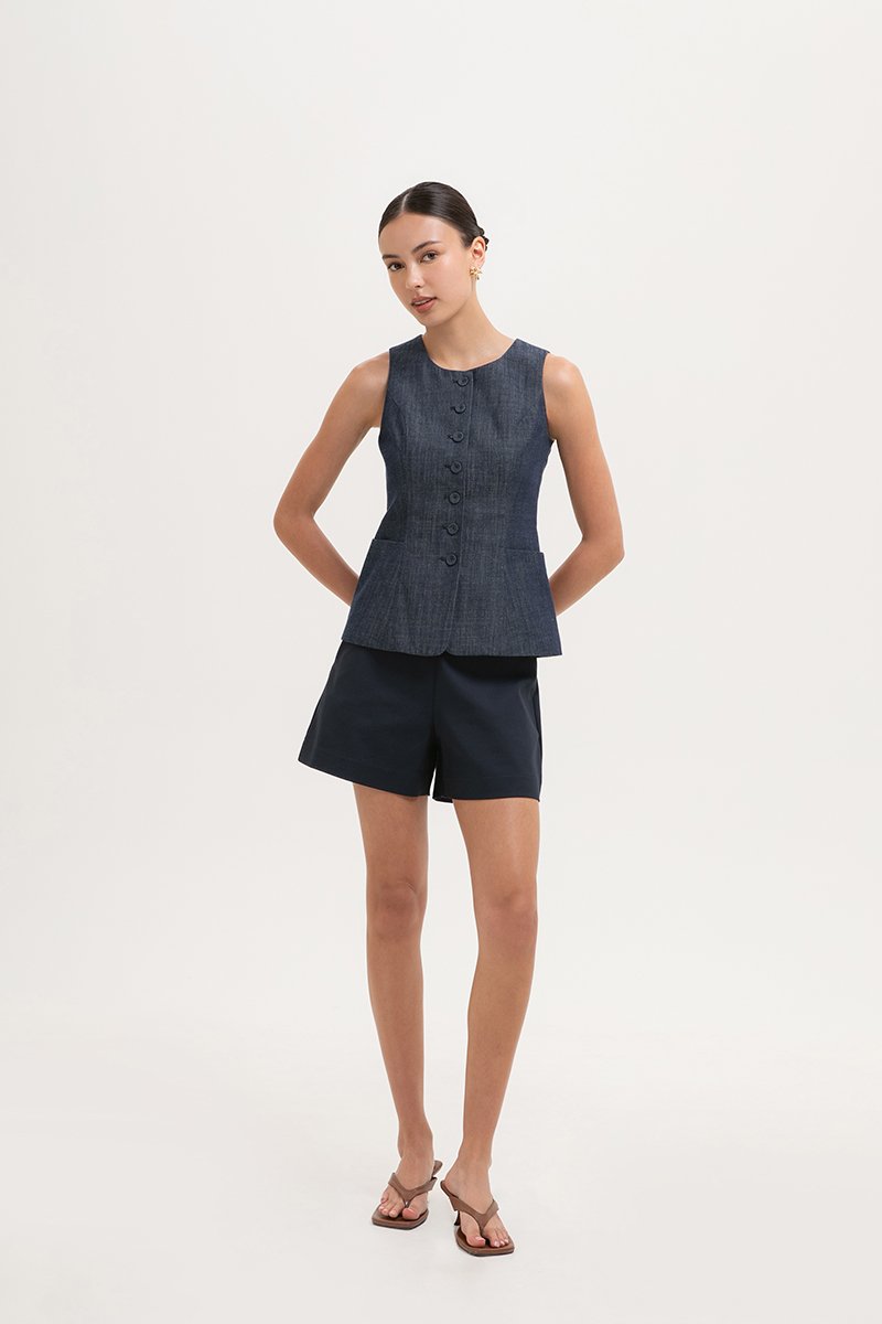 CASSANDRA LONG VEST DENIM TOP