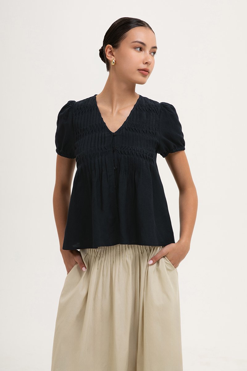 GIANNI PLEATED LINEN TOP