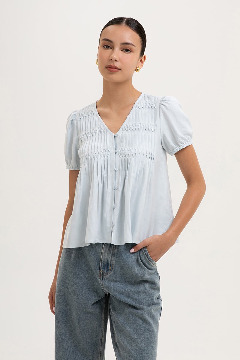 GIANNI PLEATED LINEN TOP