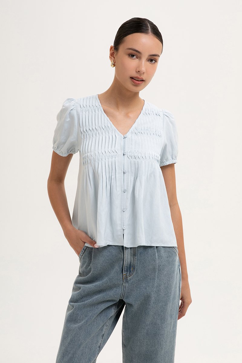 GIANNI PLEATED LINEN TOP