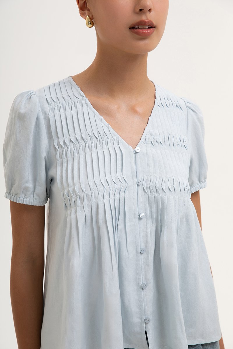 GIANNI PLEATED LINEN TOP