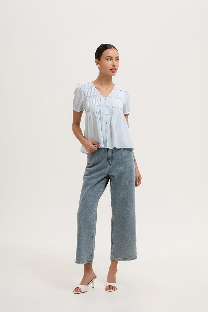 GIANNI PLEATED LINEN TOP