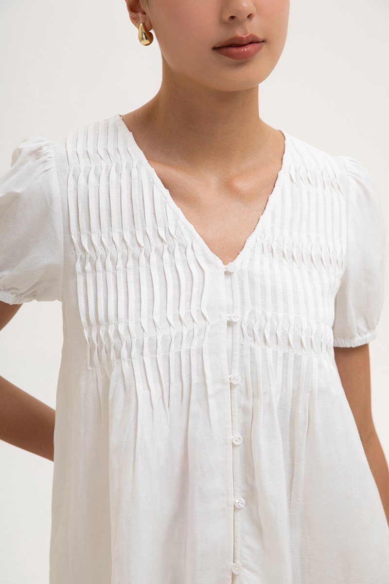 GIANNI PLEATED LINEN TOP