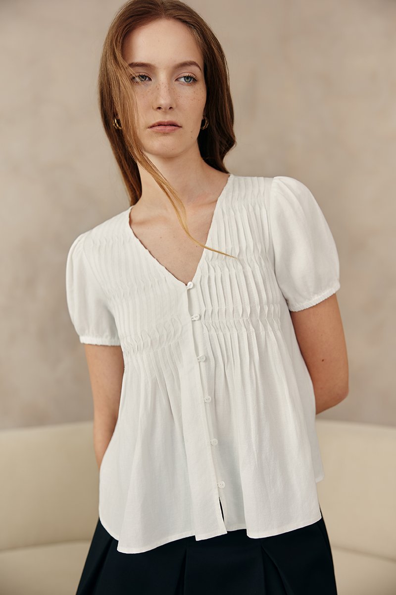 GIANNI PLEATED LINEN TOP