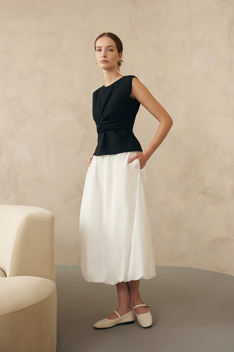 MYLANA BUBBLE HEM MIDI SKIRT