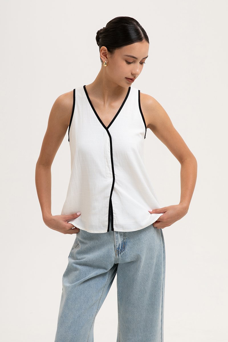 MINKA CONTRAST LINEN TOP