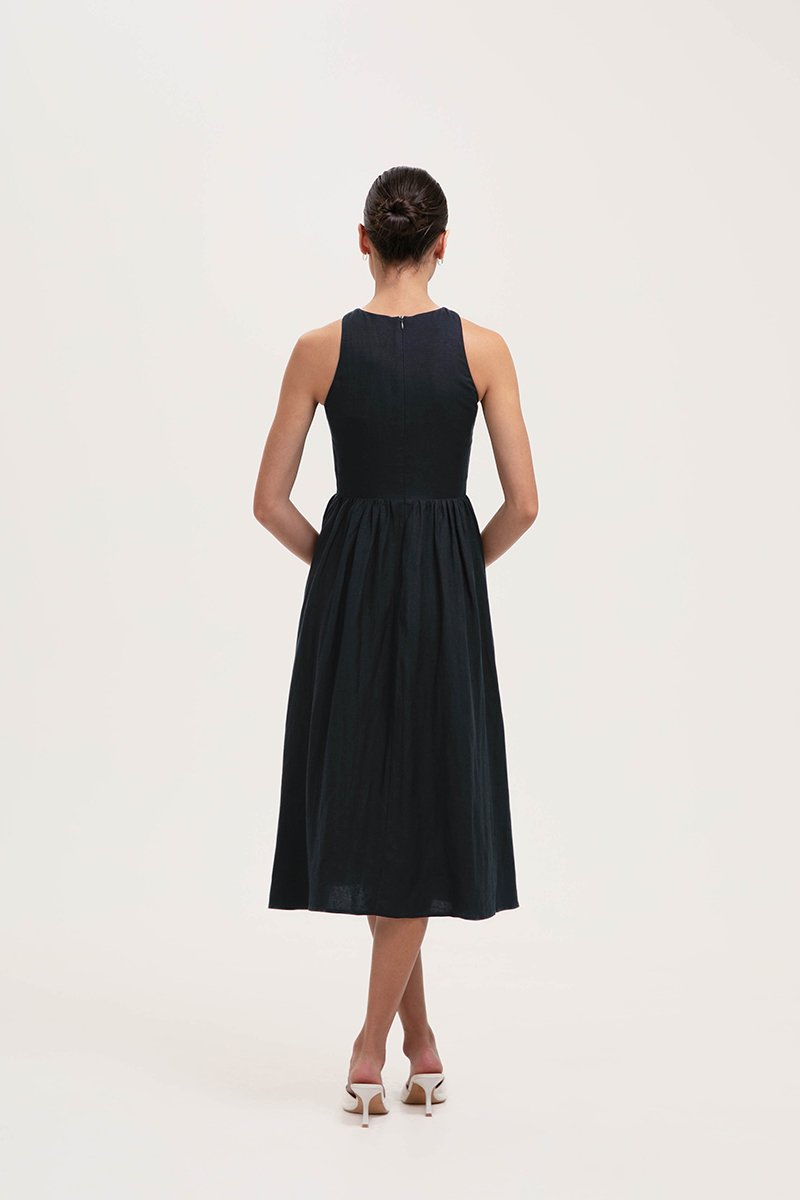 GISELLE BUTTONDOWN PLEATED LINEN MIDI DRESS GISELLE BUTTONDOWN PLEATED LINEN MIDI DRESS