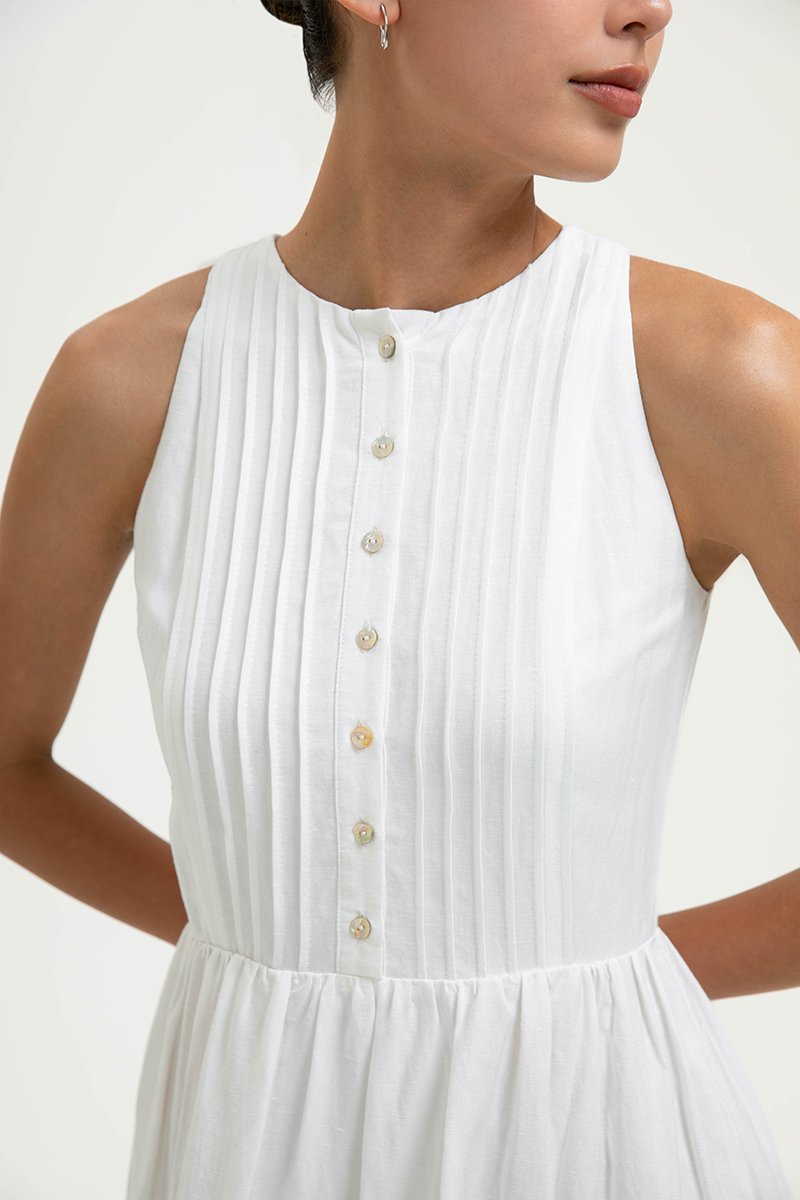 GISELLE BUTTONDOWN PLEATED LINEN MIDI DRESS GISELLE BUTTONDOWN PLEATED LINEN MIDI DRESS