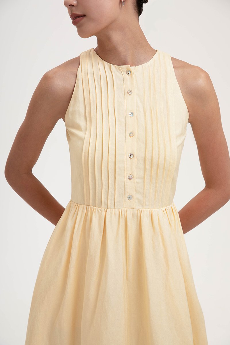 GISELLE BUTTONDOWN PLEATED LINEN MIDI DRESS GISELLE BUTTONDOWN PLEATED LINEN MIDI DRESS