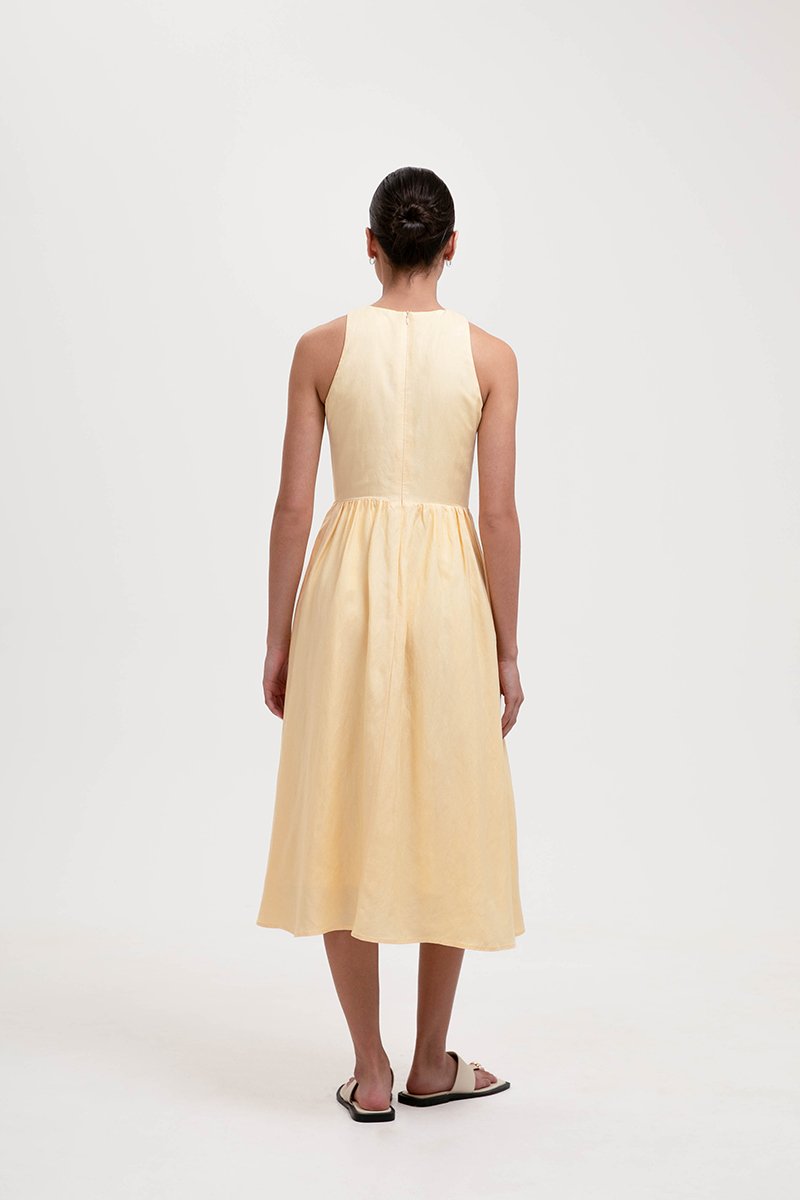 GISELLE BUTTONDOWN PLEATED LINEN MIDI DRESS GISELLE BUTTONDOWN PLEATED LINEN MIDI DRESS