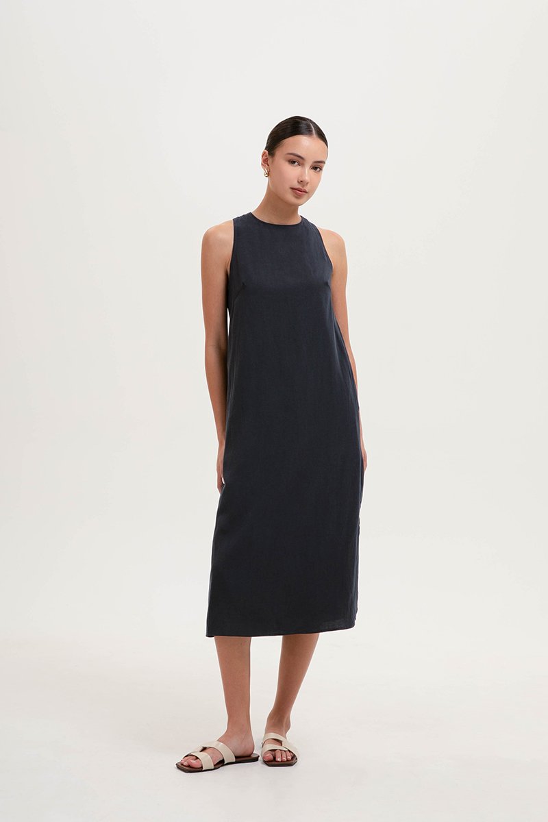 AYSHA BACK TWIST LINEN MIDI DRESS