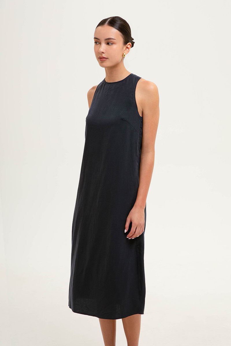 AYSHA BACK TWIST LINEN MIDI DRESS