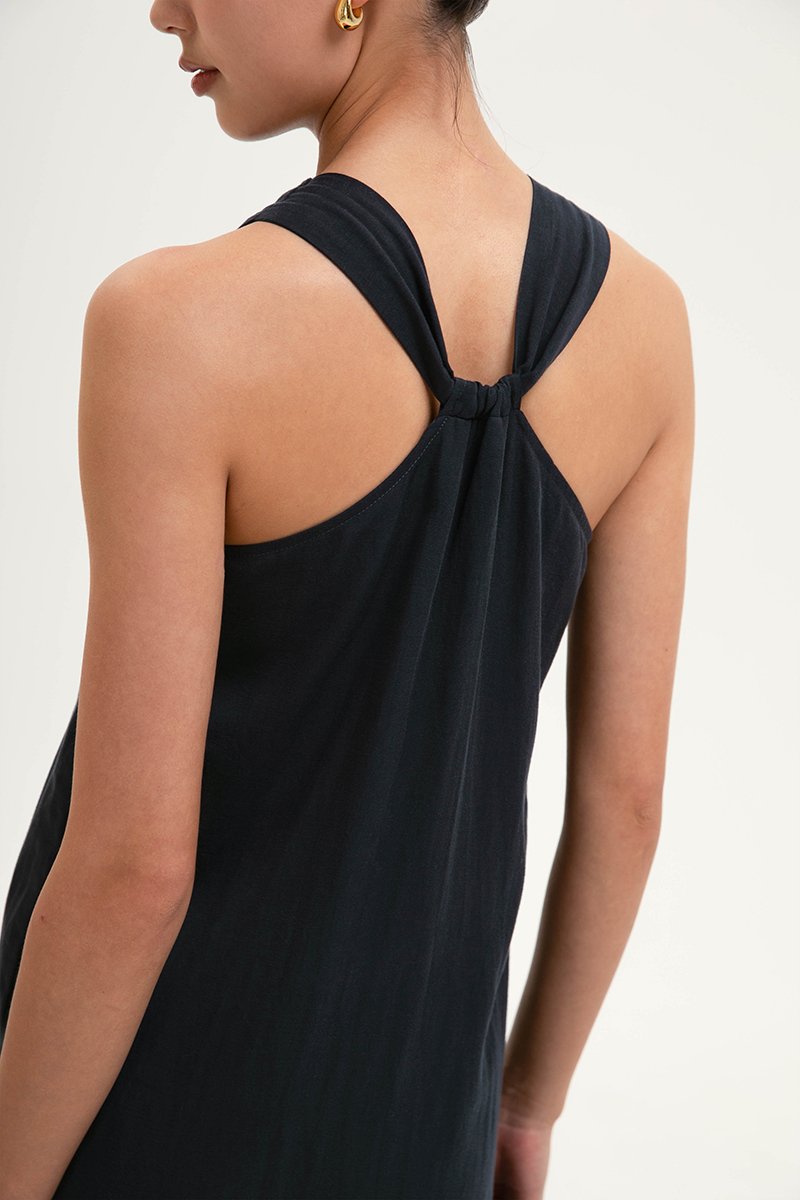 AYSHA BACK TWIST LINEN MIDI DRESS