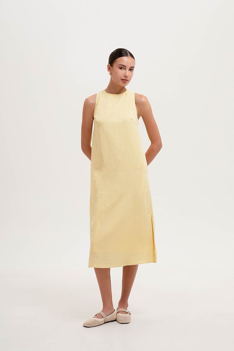 AYSHA BACK TWIST LINEN MIDI DRESS