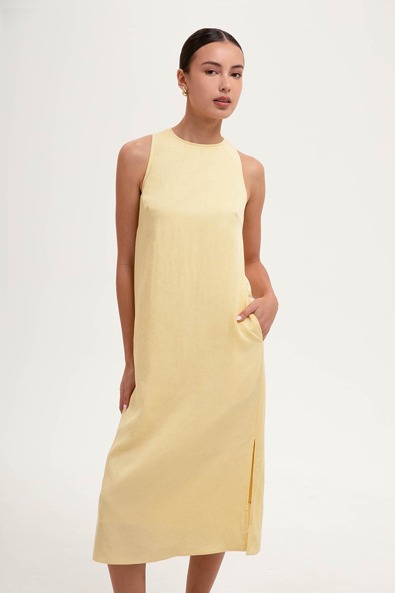 AYSHA BACK TWIST LINEN MIDI DRESS