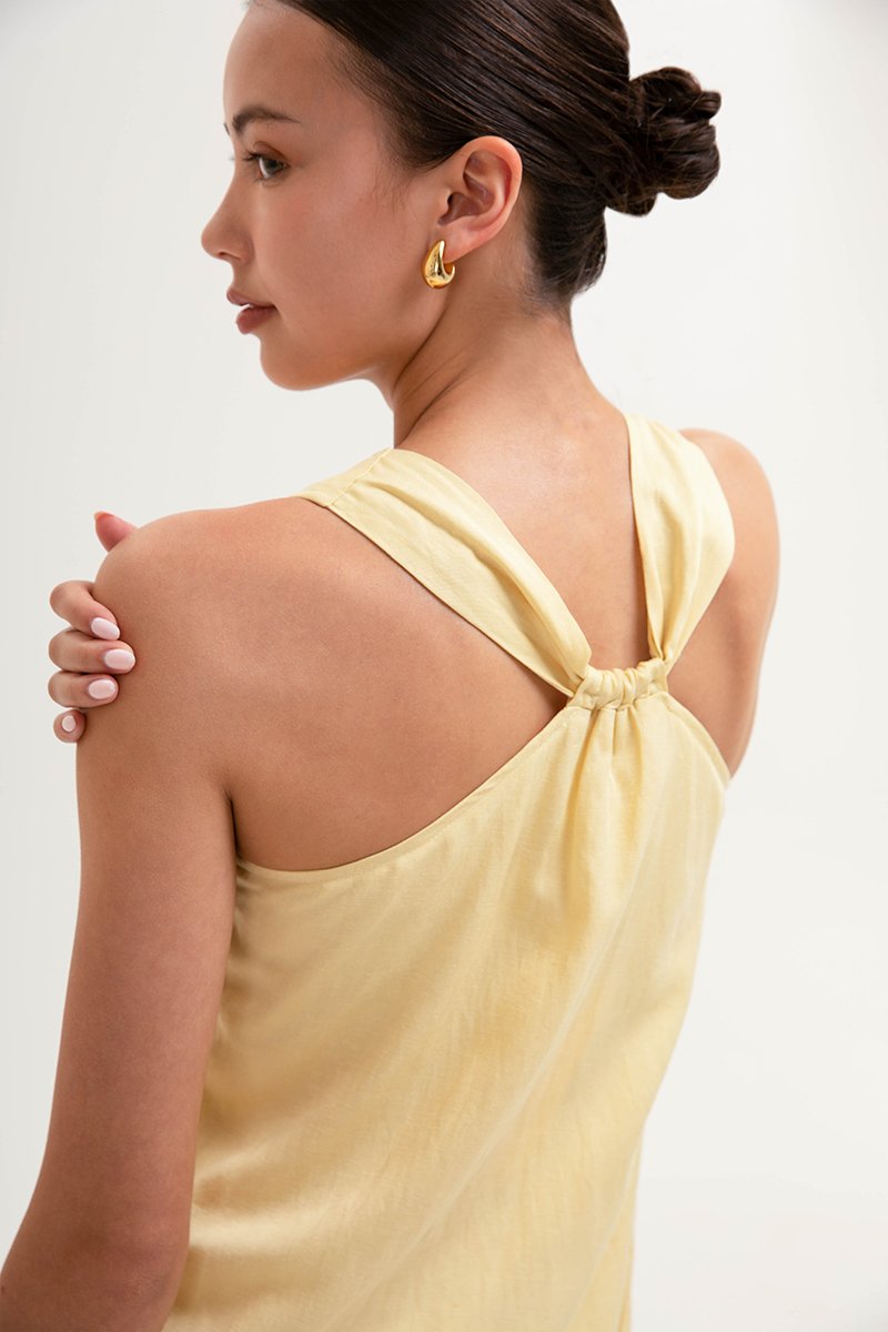 AYSHA BACK TWIST LINEN MIDI DRESS