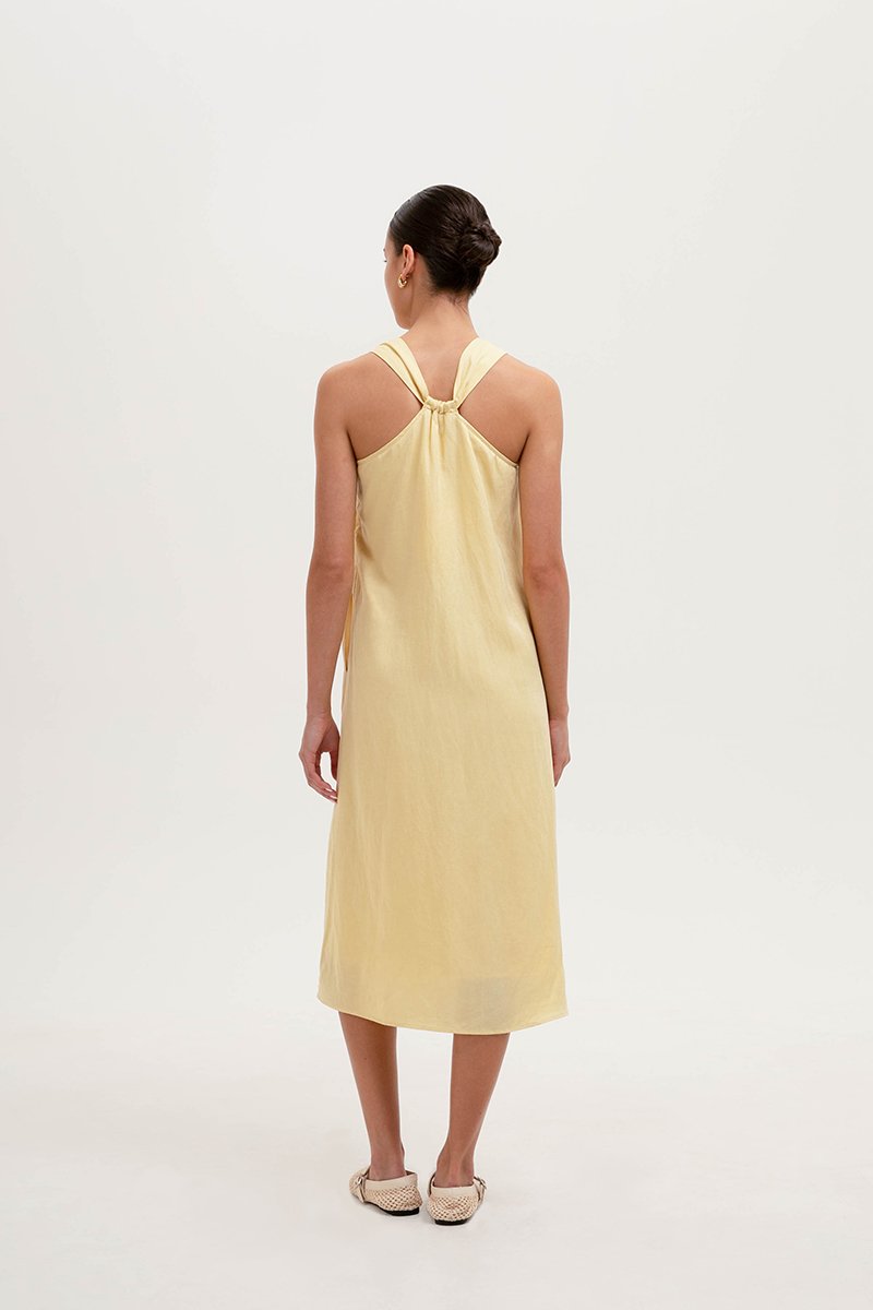 AYSHA BACK TWIST LINEN MIDI DRESS