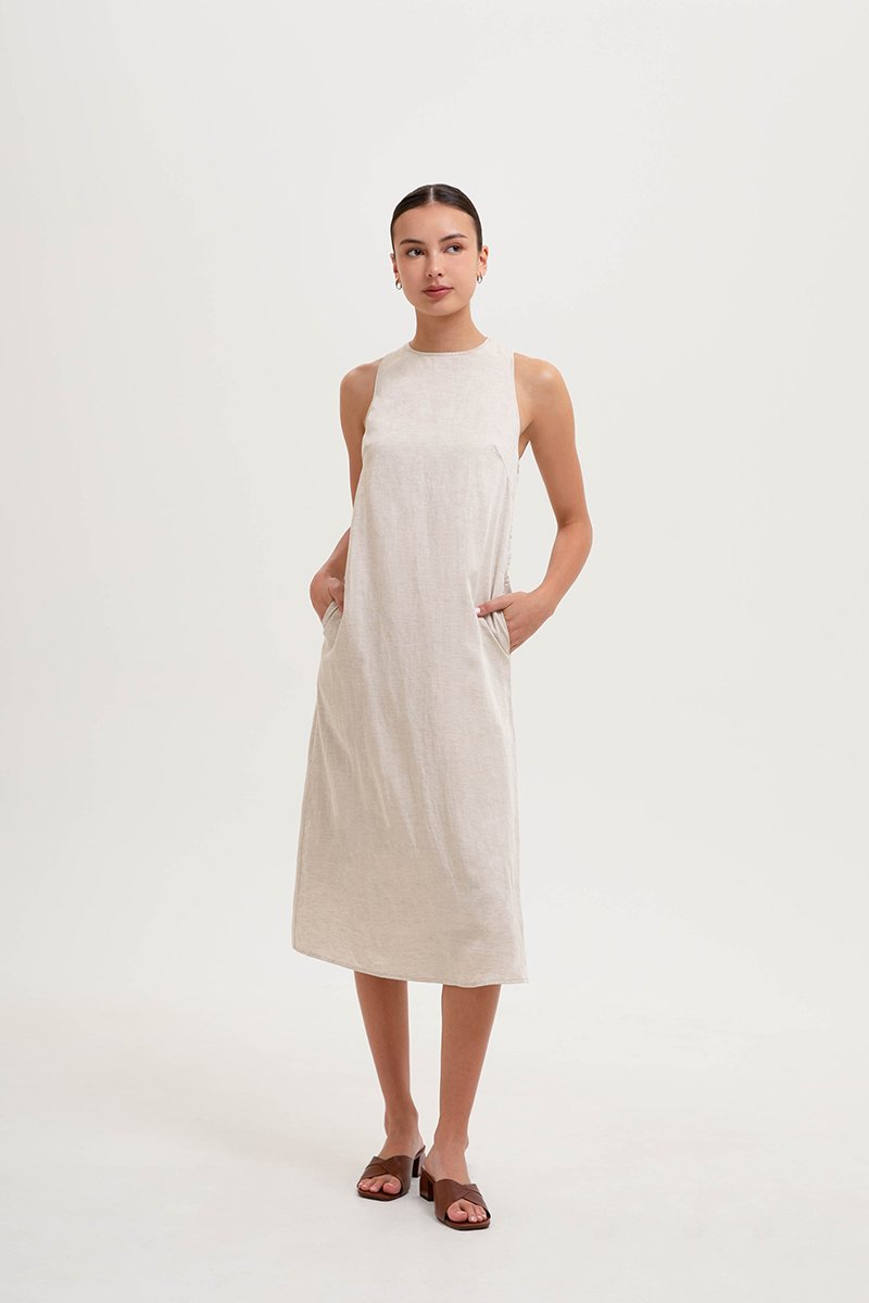 AYSHA BACK TWIST LINEN MIDI DRESS